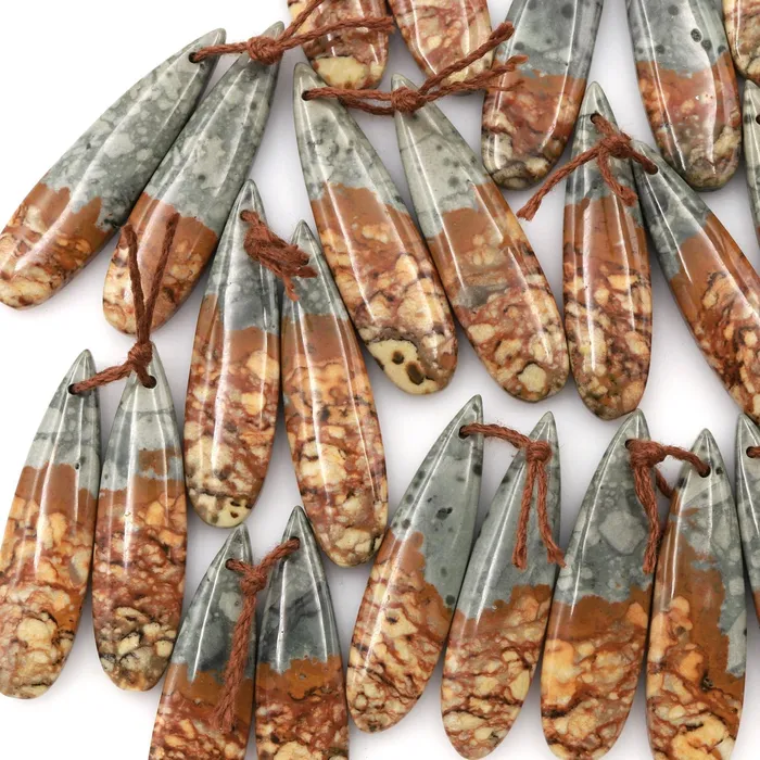 Natural Owyhee Picture Jasper Earring Pair Gemstone Drilled Earring Cabochon Cab Pair Teardrop Matched Earring Bead Pair From Oregon Intrinsic Trading Earrings