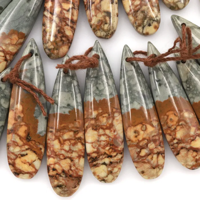 Natural Owyhee Picture Jasper Earring Pair Gemstone Drilled Earring Cabochon Cab Pair Teardrop Matched Earring Bead Pair From Oregon Intrinsic Trading Earrings