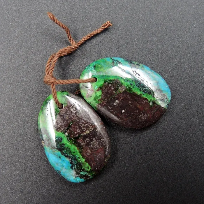 Natural Parrot Wing Chrysocolla Earring Pair Drilled Freeform Earring Pair E1710 Intrinsic Trading Earrings