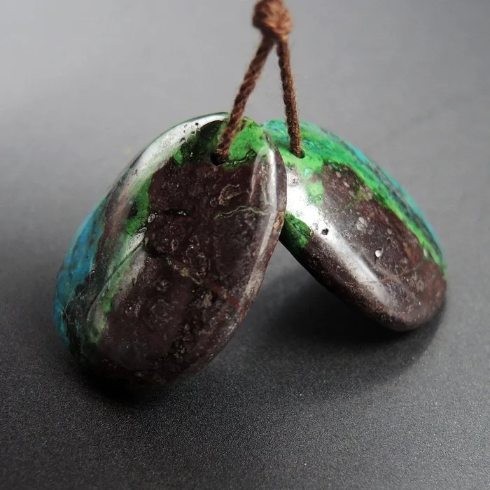 Natural Parrot Wing Chrysocolla Earring Pair Drilled Freeform Earring Pair E1710 Intrinsic Trading Earrings