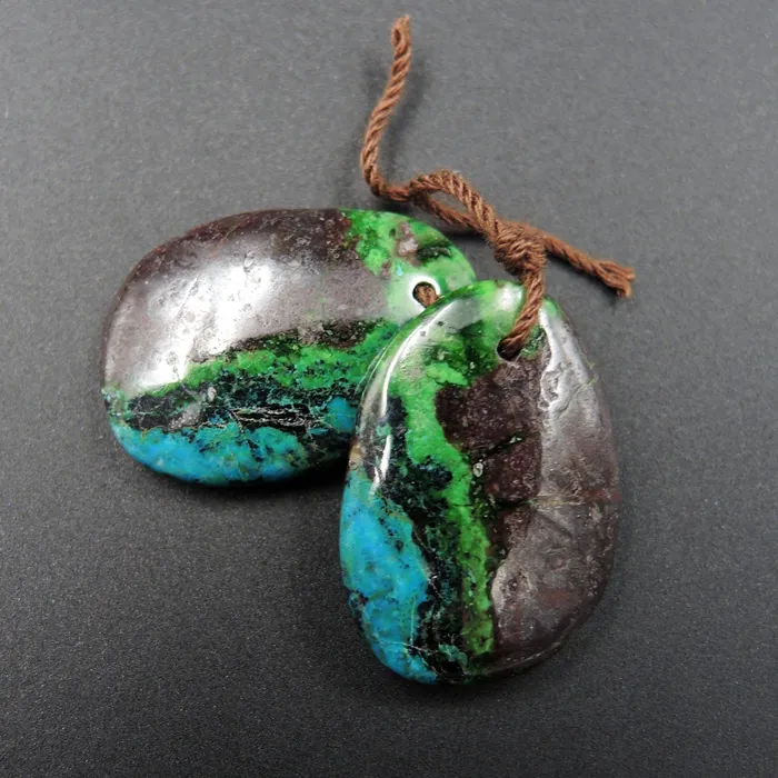 Natural Parrot Wing Chrysocolla Earring Pair Drilled Freeform Earring Pair E1710 Intrinsic Trading Earrings