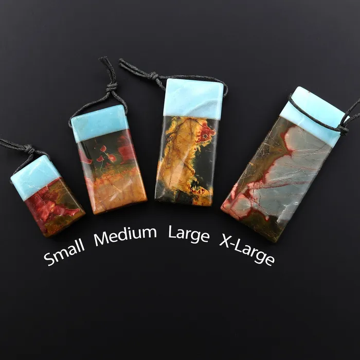 Natural Red Creek Jasper Amazonite Fusion Pendant Multicolor Picasso Jasper Long Narrow Rectangle Intrinsic Trading Necklaces
