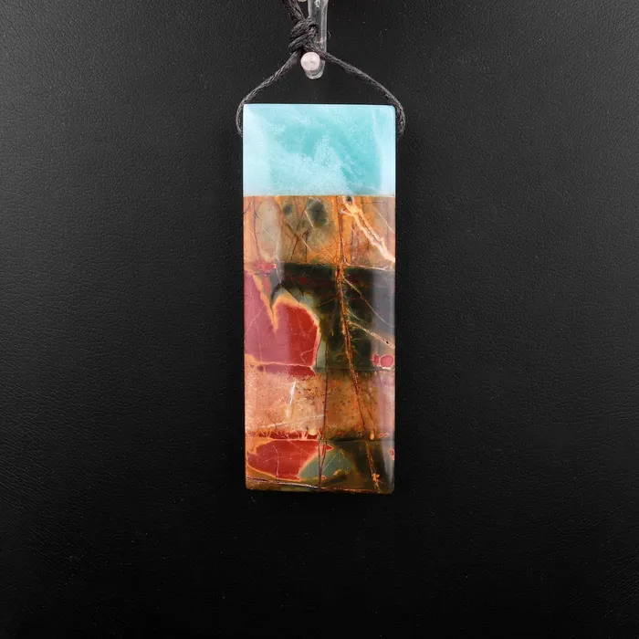 Natural Red Creek Jasper Amazonite Fusion Pendant Multicolor Picasso Jasper Long Narrow Rectangle Intrinsic Trading Necklaces