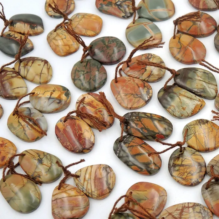 Natural Red Creek Jasper Freeform Earring Pair Cabochon Cab Drilled Matched Gemstone Bead Pair Aka Multicolor Picasso Jasper Intrinsic Trading Earrings