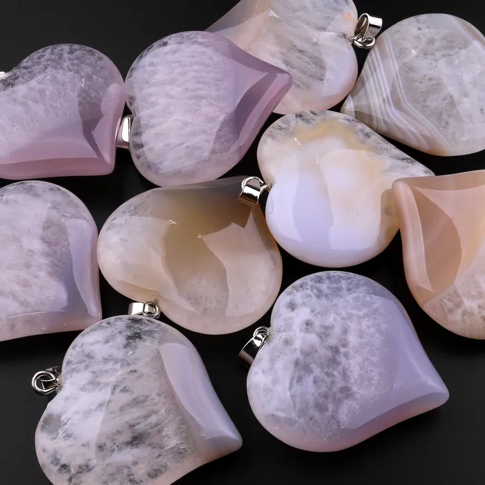 Necklaces AAA Natural Phantom Agate Druzy Pendant Heart Shape Gemstone Intrinsic Trading