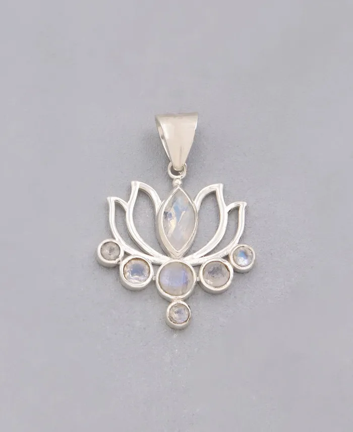 Necklaces Buddha Groove Moonstone Pendant in Lotus Design Sterling Silver