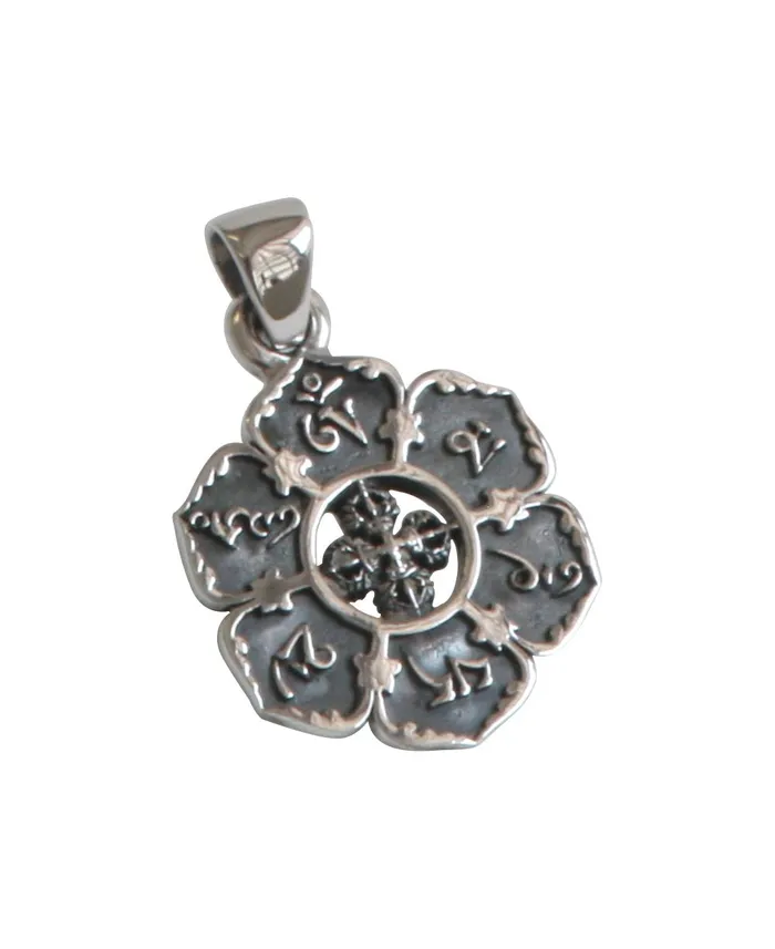 Necklaces Buddha Groove Sterling Silver Om Mani Padme Hum Lotus Pendant