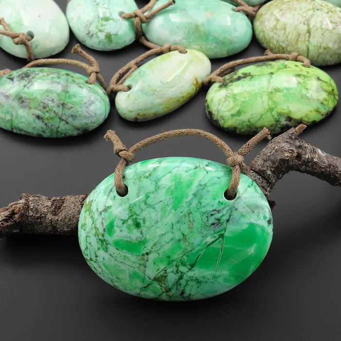Necklaces Intrinsic Trading 2 Two Hole Pendant Oval Natural Nevada Apple Green Variscite Gemstone A6 Necklaces Intrinsic Trading 2 Two Hole Pendant Oval Natural Nevada Apple Green Variscite Gemstone A6