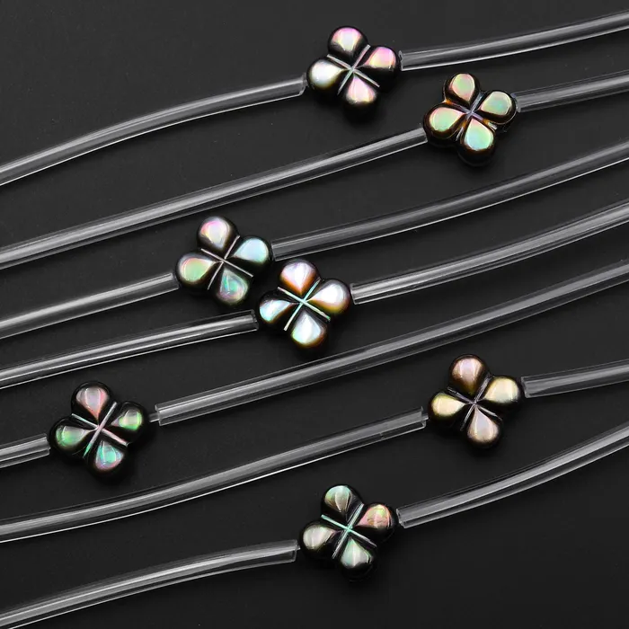 Necklaces Intrinsic Trading AAA Natural Black Mother of Pearl Hand Carved 4 Leaf Clover Flower Gemstone Beads 8mm 10mm