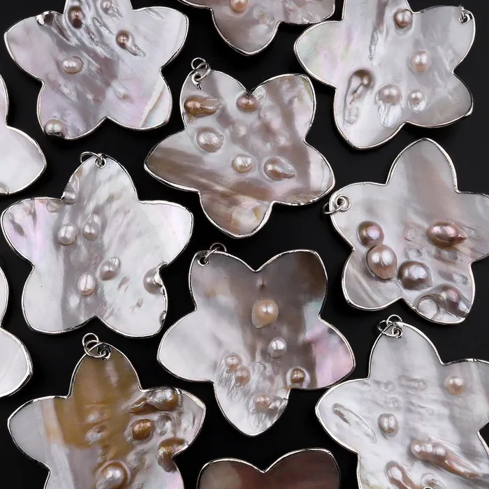 Necklaces Intrinsic Trading Large Natural Mother of Pearl Flower Pendant Super Iridescent Blister Pearl Silver Trim Necklaces Intrinsic Trading Large Natural Mother of Pearl Flower Pendant Super Iridescent Blister Pearl Silver Trim