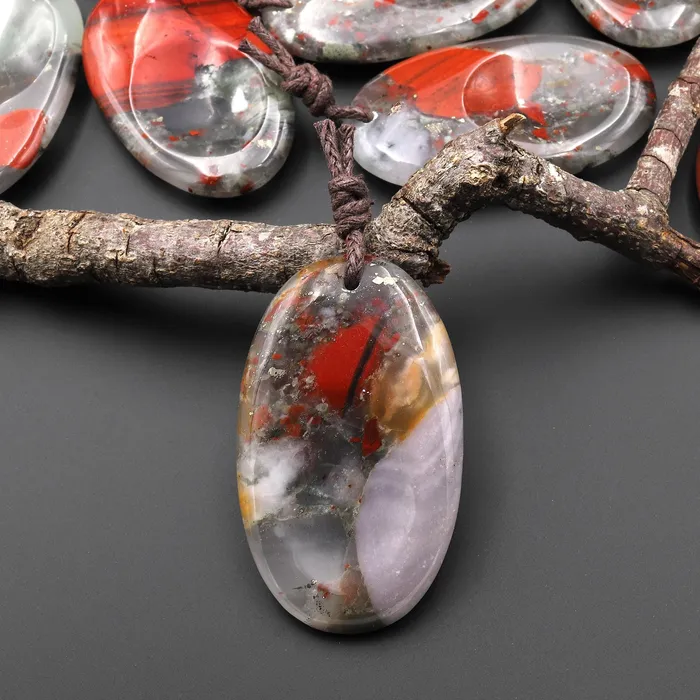 Necklaces Intrinsic Trading Natural African Bloodstone Pendant Indented Oval Focal Worry Stone Bead A5 Necklaces Intrinsic Trading Natural African Bloodstone Pendant Indented Oval Focal Worry Stone Bead A5