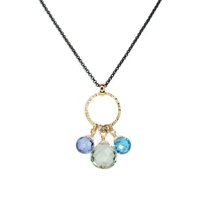 Q Evon Checkerboard Gemstone Cluster Charm Necklaces