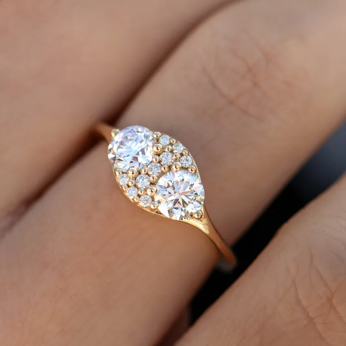 Rings ARTEMER Dual Diamond Engagement Ring with a Cluster of Brilliant Cut Diamonds Rings ARTEMER Dual Diamond Engagement Ring with a Cluster of Brilliant Cut Diamonds