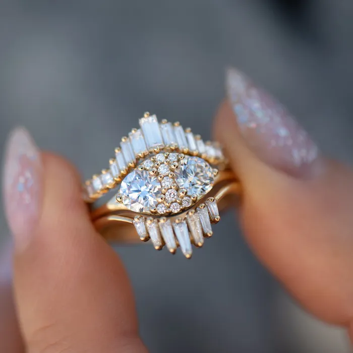 Rings ARTEMER Dual Diamond Engagement Ring with a Cluster of Brilliant Cut Diamonds Rings ARTEMER Dual Diamond Engagement Ring with a Cluster of Brilliant Cut Diamonds