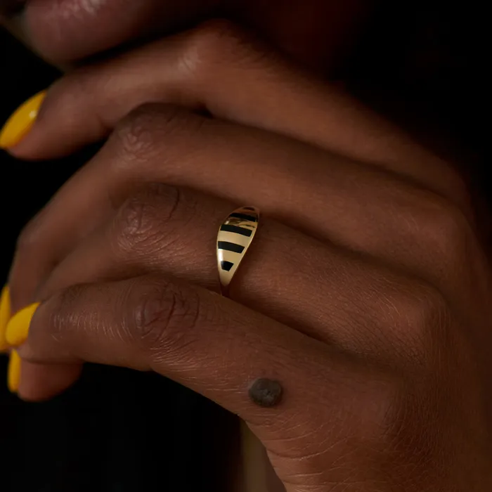 Rings ARTEMER Stria Gold and Black Enamel Ring Rings ARTEMER Stria Gold and Black Enamel Ring