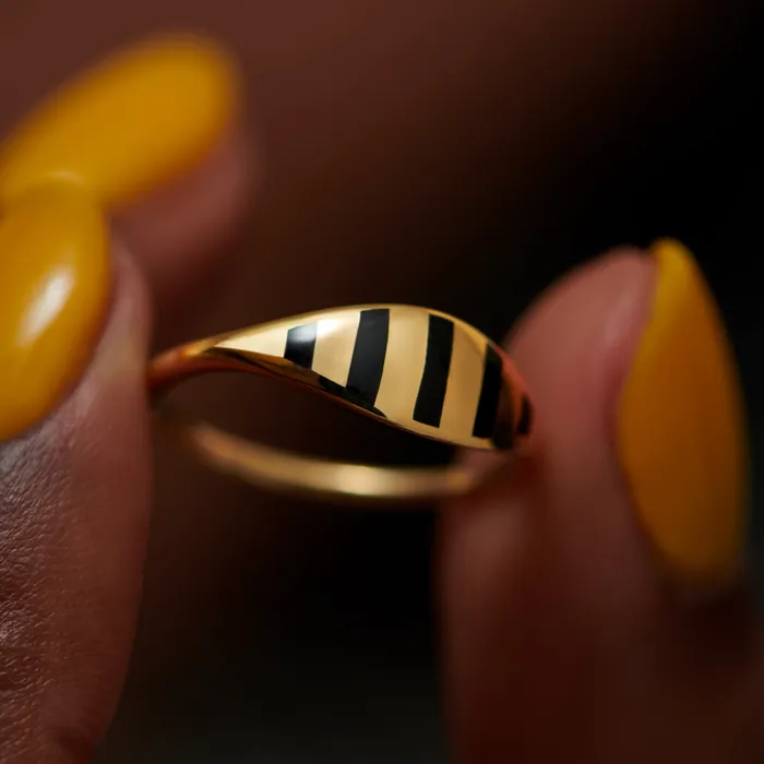 Rings ARTEMER Stria Gold and Black Enamel Ring Rings ARTEMER Stria Gold and Black Enamel Ring