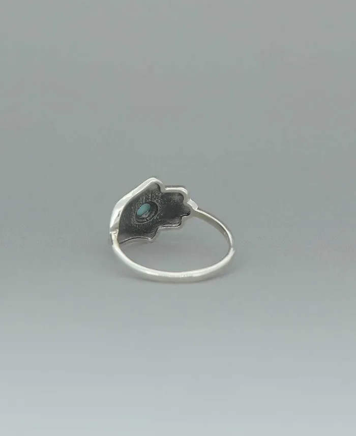 Rings Buddha Groove Sterling Silver Hamsa Hand Larimar Ring
