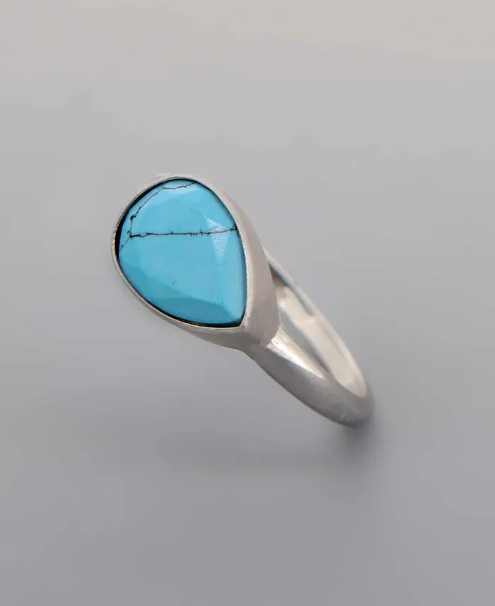 Rings Buddha Groove Turquoise Teardrop Shaped Gemstone Sterling Ring