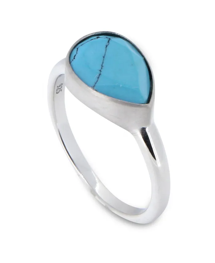 Rings Buddha Groove Turquoise Teardrop Shaped Gemstone Sterling Ring