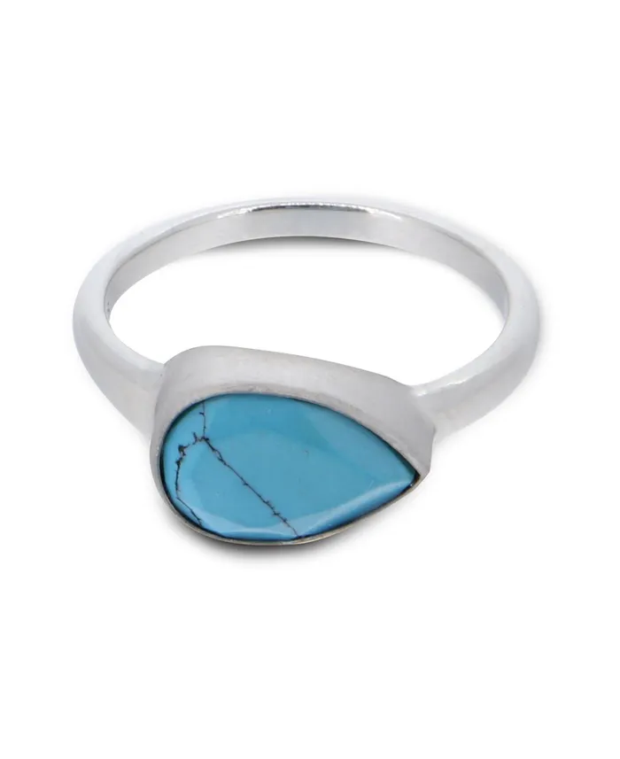 Rings Buddha Groove Turquoise Teardrop Shaped Gemstone Sterling Ring