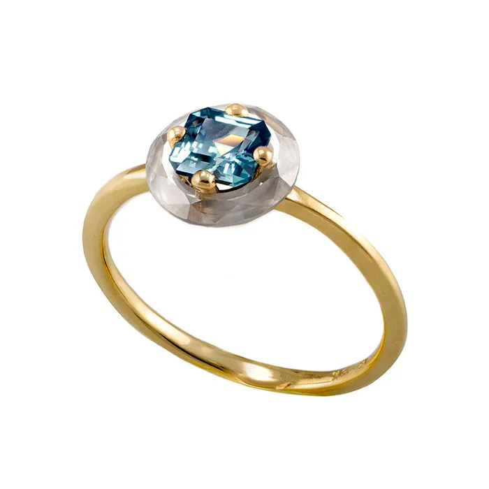 Rings Diamond Sphere Ring with Asscher Cut Teal Sapphire OOAK ARTEMER