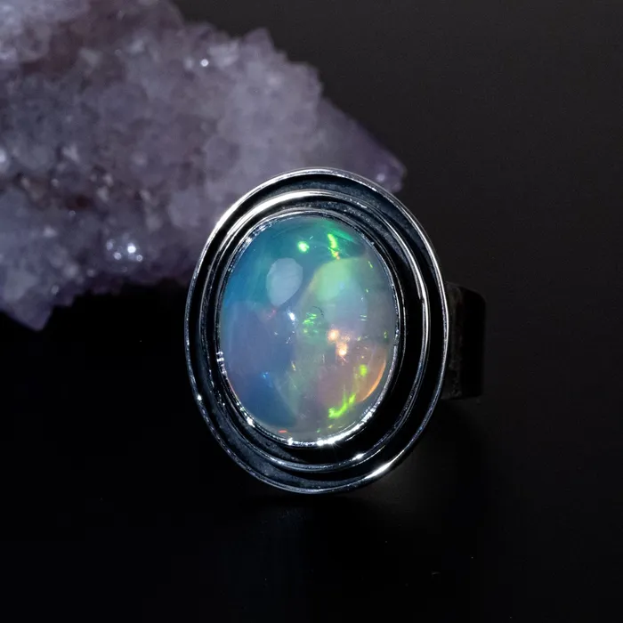 Rings InnerVision Crystals Ethiopian Opal Ring 15x12mm Size 8 925 Silver