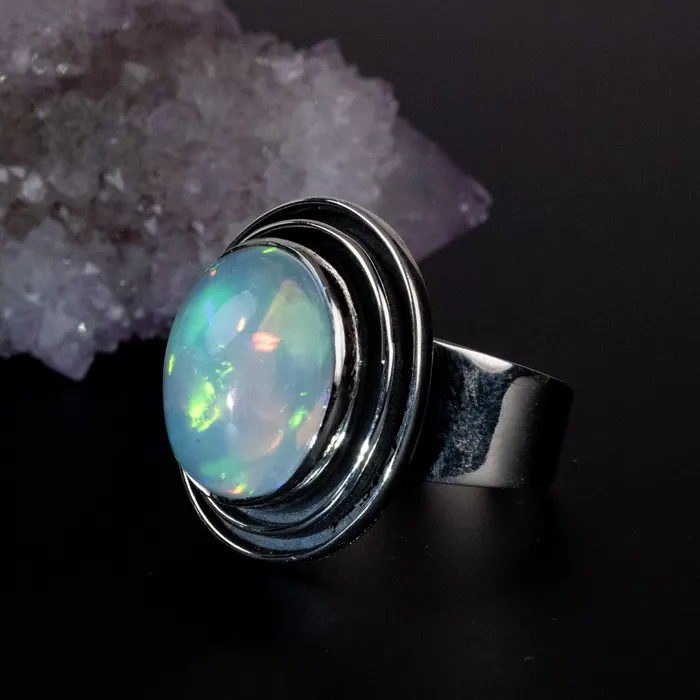 Rings InnerVision Crystals Ethiopian Opal Ring 15x12mm Size 8 925 Silver