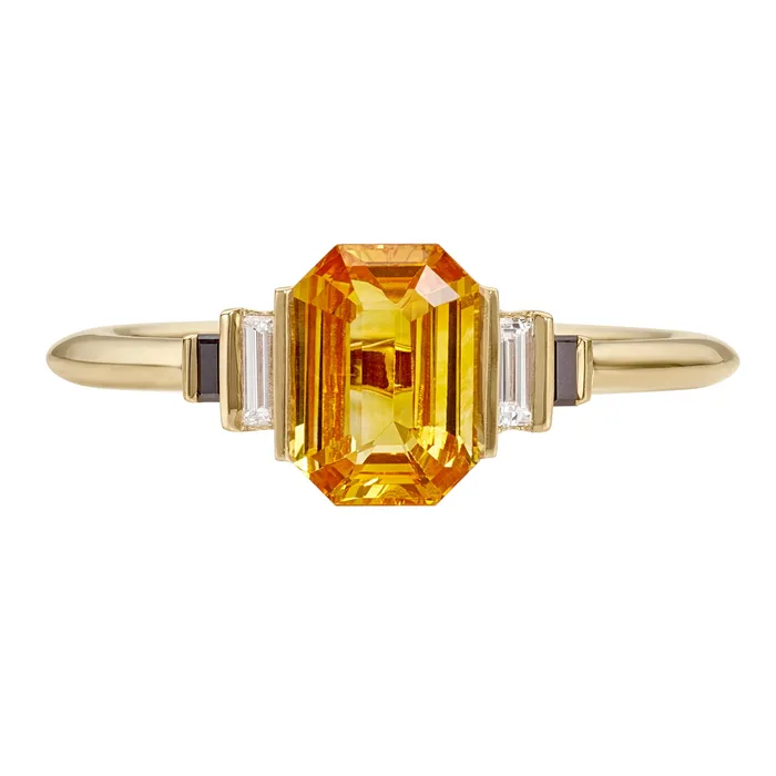 Rings OOAK Orion Orange Sapphire Black Diamond Engagement Ring ARTEMER