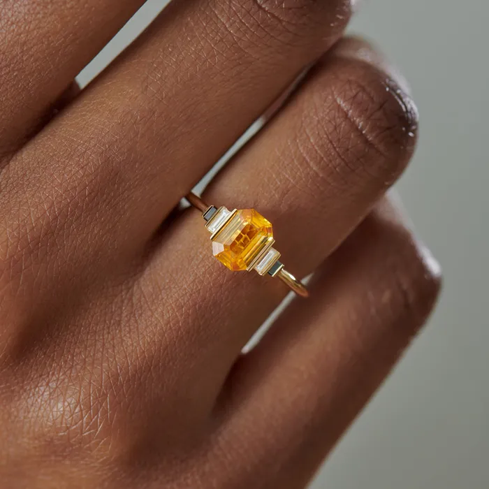 Rings OOAK Orion Orange Sapphire Black Diamond Engagement Ring ARTEMER