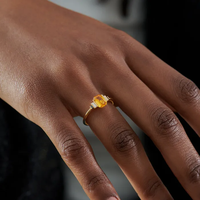 Rings OOAK Orion Orange Sapphire Black Diamond Engagement Ring ARTEMER