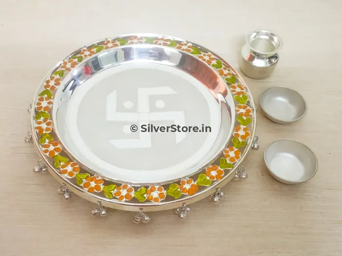 Rings silversrorein 925 pure silver pooja thali swastik pattern 925 Bis hallmark