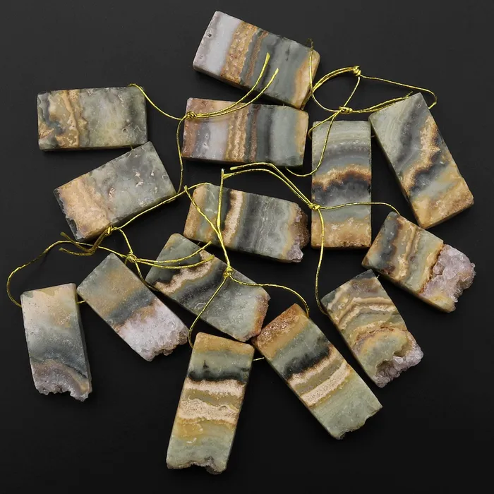 Small Natural Golden Green Amethyst Stalactite Slice Matched Earring Gemstone Bead Pair Intrinsic Trading Earrings