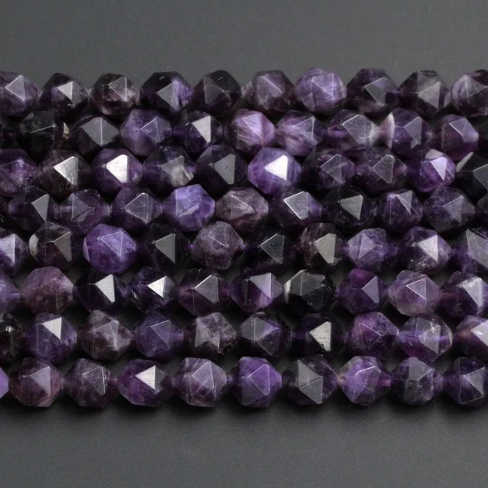 Star Cut Natural Dark Purple Amethyst Beads Faceted Nugget Geometric Cut Rounded 8mm 10mm Beads Diamond Cut Sparkling Gemstone 16 Strand Intrinsic Trading Earrings