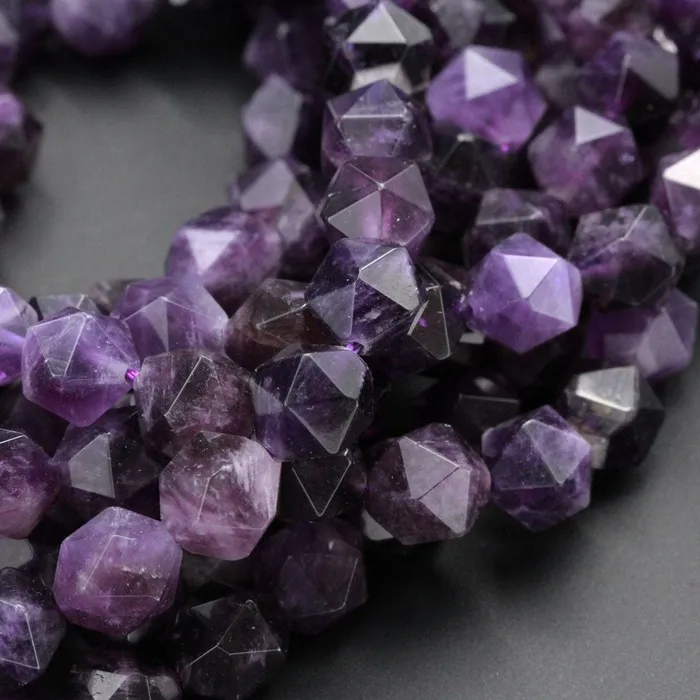 Star Cut Natural Dark Purple Amethyst Beads Faceted Nugget Geometric Cut Rounded 8mm 10mm Beads Diamond Cut Sparkling Gemstone 16 Strand Intrinsic Trading Earrings