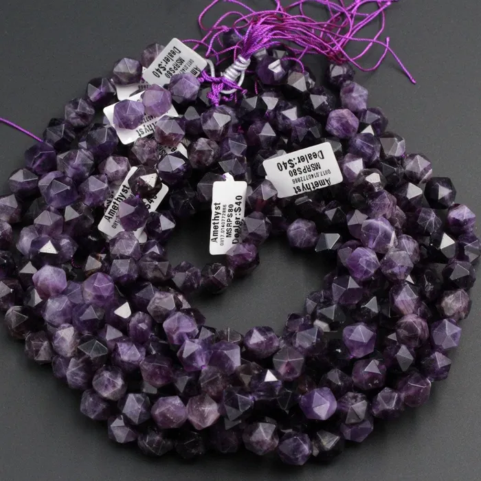 Star Cut Natural Dark Purple Amethyst Beads Faceted Nugget Geometric Cut Rounded 8mm 10mm Beads Diamond Cut Sparkling Gemstone 16 Strand Intrinsic Trading Earrings