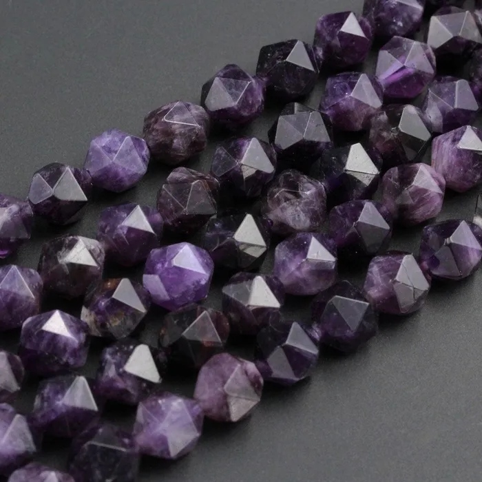 Star Cut Natural Dark Purple Amethyst Beads Faceted Nugget Geometric Cut Rounded 8mm 10mm Beads Diamond Cut Sparkling Gemstone 16 Strand Intrinsic Trading Earrings