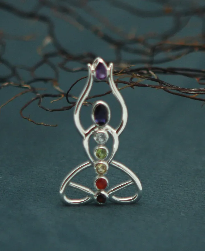 Sterling Silver Abstract Chakra Figure Pendant Buddha Groove Necklaces