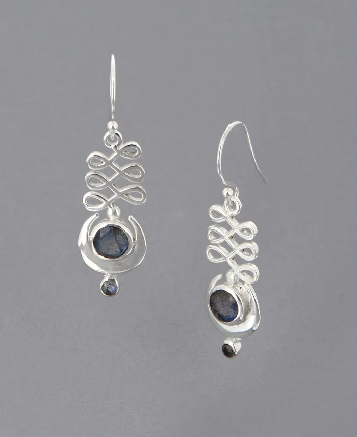 Sterling Silver Unalome Moon Labradorite Earrings Buddha Groove Earrings