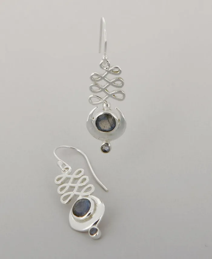 Sterling Silver Unalome Moon Labradorite Earrings Buddha Groove Earrings