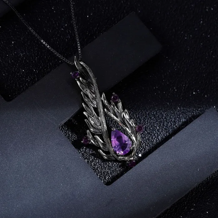 Viking Trinkets Necklaces Flames Of Hel 925 Sterling Silver Necklace inlaid with Natural Amethysts